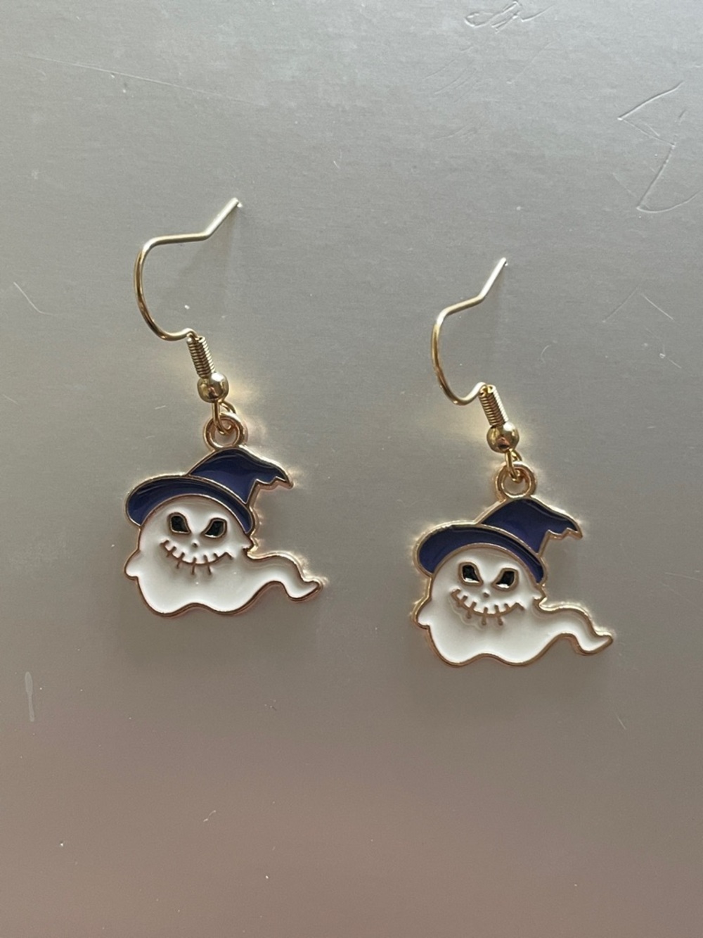 Halloween Ghost Witch Hat Drop Earrings - White & Purple